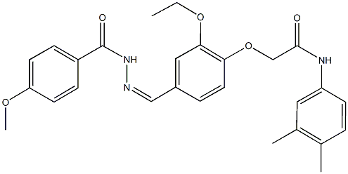 N-(3,4-dimethylphenyl)-2-{2-ethoxy-4-[2-(4-methoxybenzoyl)carbohydrazonoyl]phenoxy}acetamide 化学構造式