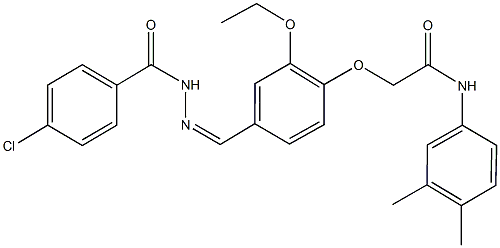 2-{4-[2-(4-chlorobenzoyl)carbohydrazonoyl]-2-ethoxyphenoxy}-N-(3,4-dimethylphenyl)acetamide 化学構造式