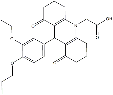 (9-(3-ethoxy-4-propoxyphenyl)-1,8-dioxo-2,3,4,5,6,7,8,9-octahydro-10(1H)-acridinyl)acetic acid Structure