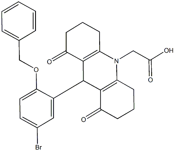 (9-[2-(benzyloxy)-5-bromophenyl]-1,8-dioxo-2,3,4,5,6,7,8,9-octahydro-10(1H)-acridinyl)acetic acid Struktur