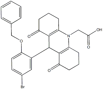 (9-[2-(benzyloxy)-5-bromophenyl]-1,8-dioxo-2,3,4,5,6,7,8,9-octahydro-10(1H)-acridinyl)acetic acid,496921-11-0,结构式