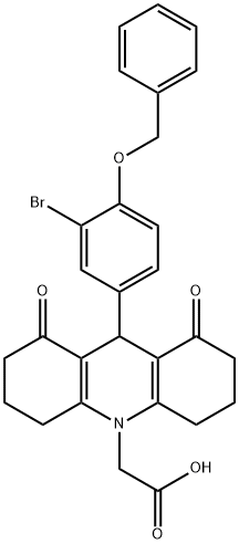 (9-[4-(benzyloxy)-3-bromophenyl]-1,8-dioxo-2,3,4,5,6,7,8,9-octahydro-10(1H)-acridinyl)acetic acid Struktur