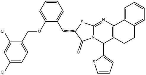 10-{2-[(2,4-dichlorobenzyl)oxy]benzylidene}-7-(2-thienyl)-5,7-dihydro-6H-benzo[h][1,3]thiazolo[2,3-b]quinazolin-9(10H)-one,496921-31-4,结构式