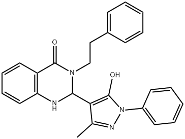 2-(5-hydroxy-3-methyl-1-phenyl-1H-pyrazol-4-yl)-3-(2-phenylethyl)-2,3-dihydro-4(1H)-quinazolinone,496923-34-3,结构式