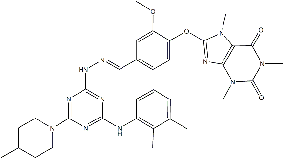 496927-91-4 3-methoxy-4-[(1,3,7-trimethyl-2,6-dioxo-2,3,6,7-tetrahydro-1H-purin-8-yl)oxy]benzaldehyde [4-(2,3-dimethylanilino)-6-(4-methylpiperidin-1-yl)-1,3,5-triazin-2-yl]hydrazone