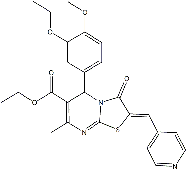 ethyl 5-(3-ethoxy-4-methoxyphenyl)-7-methyl-3-oxo-2-(4-pyridinylmethylene)-2,3-dihydro-5H-[1,3]thiazolo[3,2-a]pyrimidine-6-carboxylate Structure