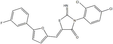 3-(2,4-dichlorophenyl)-5-{[5-(3-fluorophenyl)-2-furyl]methylene}-2-imino-1,3-thiazolidin-4-one Struktur