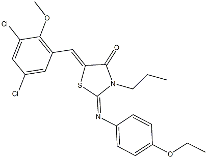 5-(3,5-dichloro-2-methoxybenzylidene)-2-[(4-ethoxyphenyl)imino]-3-propyl-1,3-thiazolidin-4-one 化学構造式