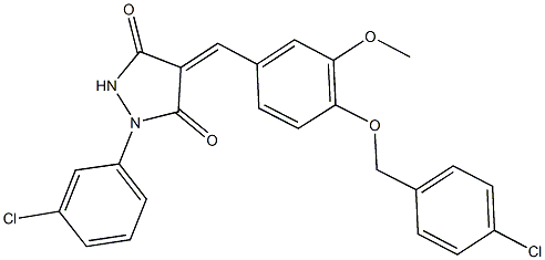 4-{4-[(4-chlorobenzyl)oxy]-3-methoxybenzylidene}-1-(3-chlorophenyl)-3,5-pyrazolidinedione 化学構造式