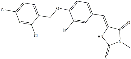 5-{3-bromo-4-[(2,4-dichlorobenzyl)oxy]benzylidene}-3-methyl-2-thioxo-4-imidazolidinone Structure