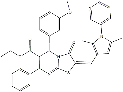 ethyl 2-{[2,5-dimethyl-1-(3-pyridinyl)-1H-pyrrol-3-yl]methylene}-5-(3-methoxyphenyl)-3-oxo-7-phenyl-2,3-dihydro-5H-[1,3]thiazolo[3,2-a]pyrimidine-6-carboxylate 化学構造式