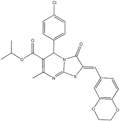 isopropyl 5-(4-chlorophenyl)-2-(2,3-dihydro-1,4-benzodioxin-6-ylmethylene)-7-methyl-3-oxo-2,3-dihydro-5H-[1,3]thiazolo[3,2-a]pyrimidine-6-carboxylate Structure