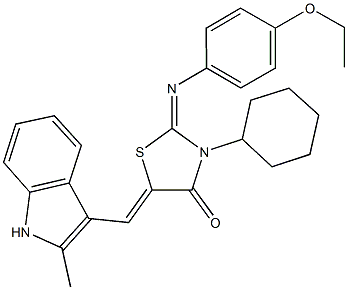 3-cyclohexyl-2-[(4-ethoxyphenyl)imino]-5-[(2-methyl-1H-indol-3-yl)methylene]-1,3-thiazolidin-4-one,496936-58-4,结构式