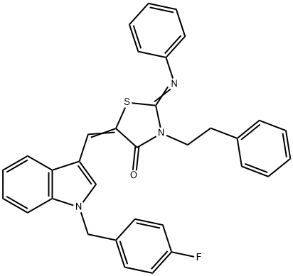 5-{[1-(4-fluorobenzyl)-1H-indol-3-yl]methylene}-3-(2-phenylethyl)-2-(phenylimino)-1,3-thiazolidin-4-one Struktur