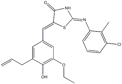 5-(3-allyl-5-ethoxy-4-hydroxybenzylidene)-2-[(3-chloro-2-methylphenyl)imino]-1,3-thiazolidin-4-one,496936-77-7,结构式