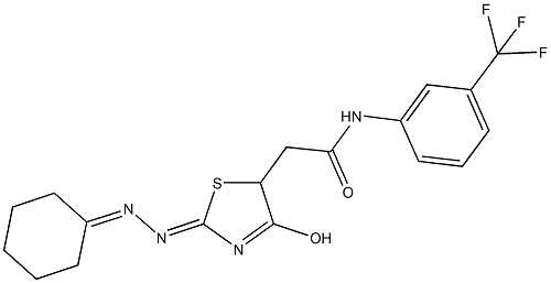 2-[2-(cyclohexylidenehydrazono)-4-hydroxy-2,5-dihydro-1,3-thiazol-5-yl]-N-[3-(trifluoromethyl)phenyl]acetamide,496936-89-1,结构式