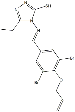 4-{[4-(allyloxy)-3,5-dibromobenzylidene]amino}-5-ethyl-4H-1,2,4-triazol-3-yl hydrosulfide Struktur