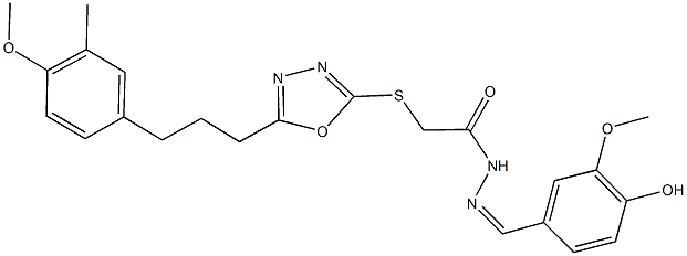 N'-(4-hydroxy-3-methoxybenzylidene)-2-({5-[3-(4-methoxy-3-methylphenyl)propyl]-1,3,4-oxadiazol-2-yl}sulfanyl)acetohydrazide,496937-38-3,结构式