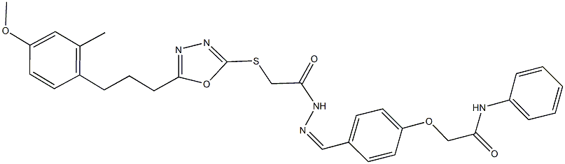 2-(4-{2-[({5-[3-(4-methoxy-2-methylphenyl)propyl]-1,3,4-oxadiazol-2-yl}sulfanyl)acetyl]carbohydrazonoyl}phenoxy)-N-phenylacetamide 化学構造式