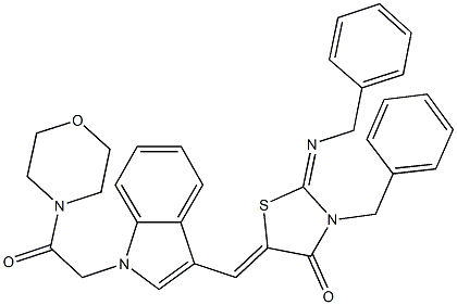 3-benzyl-2-(benzylimino)-5-({1-[2-(4-morpholinyl)-2-oxoethyl]-1H-indol-3-yl}methylene)-1,3-thiazolidin-4-one,496939-93-6,结构式