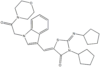 3-cyclopentyl-2-(cyclopentylimino)-5-({1-[2-(4-morpholinyl)-2-oxoethyl]-1H-indol-3-yl}methylene)-1,3-thiazolidin-4-one Struktur