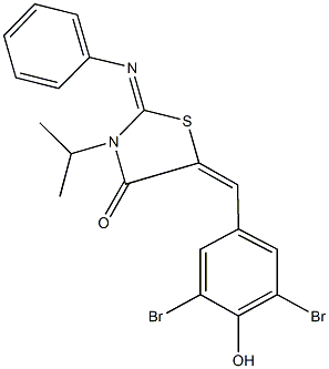 5-(3,5-dibromo-4-hydroxybenzylidene)-3-isopropyl-2-(phenylimino)-1,3-thiazolidin-4-one,496940-66-0,结构式