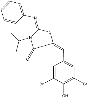 5-(3,5-dibromo-4-hydroxybenzylidene)-3-isopropyl-2-(phenylimino)-1,3-thiazolidin-4-one 结构式