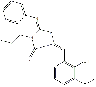 5-(2-hydroxy-3-methoxybenzylidene)-2-(phenylimino)-3-propyl-1,3-thiazolidin-4-one Struktur