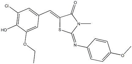 5-(3-chloro-5-ethoxy-4-hydroxybenzylidene)-2-[(4-methoxyphenyl)imino]-3-methyl-1,3-thiazolidin-4-one 结构式