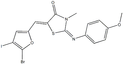 5-[(5-bromo-4-iodo-2-furyl)methylene]-2-[(4-methoxyphenyl)imino]-3-methyl-1,3-thiazolidin-4-one Structure