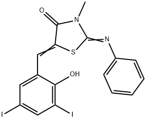 5-(2-hydroxy-3,5-diiodobenzylidene)-3-methyl-2-(phenylimino)-1,3-thiazolidin-4-one Structure