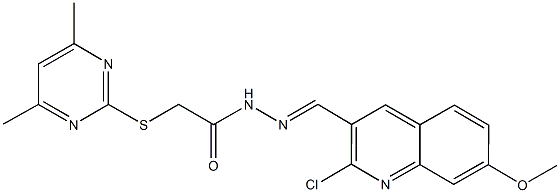 N'-[(2-chloro-7-methoxy-3-quinolinyl)methylene]-2-[(4,6-dimethyl-2-pyrimidinyl)sulfanyl]acetohydrazide,496950-31-3,结构式