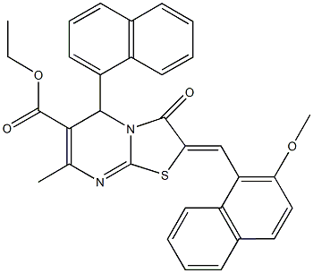 ethyl 2-[(2-methoxy-1-naphthyl)methylene]-7-methyl-5-(1-naphthyl)-3-oxo-2,3-dihydro-5H-[1,3]thiazolo[3,2-a]pyrimidine-6-carboxylate,496950-57-3,结构式