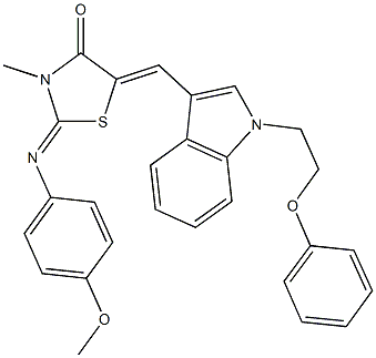 2-[(4-methoxyphenyl)imino]-3-methyl-5-{[1-(2-phenoxyethyl)-1H-indol-3-yl]methylene}-1,3-thiazolidin-4-one|