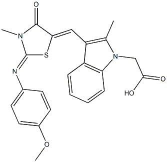 [3-({2-[(4-methoxyphenyl)imino]-3-methyl-4-oxo-1,3-thiazolidin-5-ylidene}methyl)-2-methyl-1H-indol-1-yl]acetic acid,496950-83-5,结构式