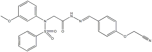 N-(2-{2-[4-(cyanomethoxy)benzylidene]hydrazino}-2-oxoethyl)-N-(3-methoxyphenyl)benzenesulfonamide 化学構造式