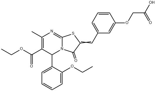 {3-[(6-(ethoxycarbonyl)-5-(2-ethoxyphenyl)-7-methyl-3-oxo-5H-[1,3]thiazolo[3,2-a]pyrimidin-2(3H)-ylidene)methyl]phenoxy}acetic acid Structure