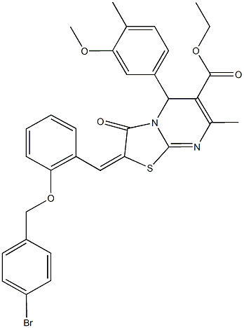 ethyl 2-{2-[(4-bromobenzyl)oxy]benzylidene}-5-(3-methoxy-4-methylphenyl)-7-methyl-3-oxo-2,3-dihydro-5H-[1,3]thiazolo[3,2-a]pyrimidine-6-carboxylate 化学構造式