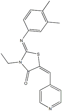 2-[(3,4-dimethylphenyl)imino]-3-ethyl-5-(4-pyridinylmethylene)-1,3-thiazolidin-4-one,496952-81-9,结构式