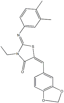 5-(1,3-benzodioxol-5-ylmethylene)-2-[(3,4-dimethylphenyl)imino]-3-ethyl-1,3-thiazolidin-4-one,496952-89-7,结构式