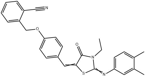 2-{[4-({2-[(3,4-dimethylphenyl)imino]-3-ethyl-4-oxo-1,3-thiazolidin-5-ylidene}methyl)phenoxy]methyl}benzonitrile 结构式