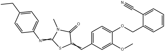 2-{[4-({2-[(4-ethylphenyl)imino]-3-methyl-4-oxo-1,3-thiazolidin-5-ylidene}methyl)-2-methoxyphenoxy]methyl}benzonitrile,496953-18-5,结构式