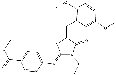 methyl 4-{[5-(2,5-dimethoxybenzylidene)-3-ethyl-4-oxo-1,3-thiazolidin-2-ylidene]amino}benzoate 化学構造式