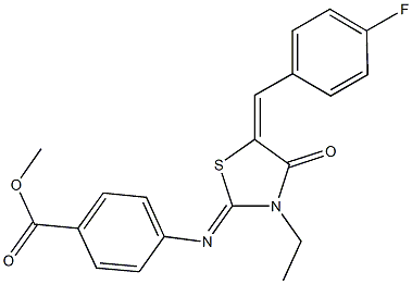 methyl 4-{[3-ethyl-5-(4-fluorobenzylidene)-4-oxo-1,3-thiazolidin-2-ylidene]amino}benzoate 化学構造式