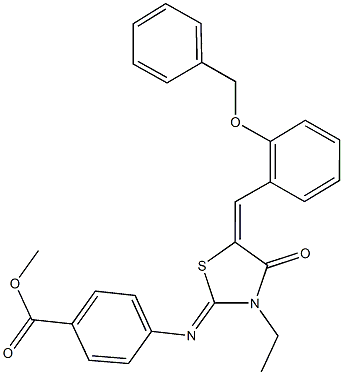 methyl 4-({5-[2-(benzyloxy)benzylidene]-3-ethyl-4-oxo-1,3-thiazolidin-2-ylidene}amino)benzoate Struktur