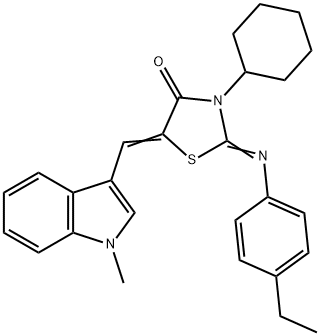 3-cyclohexyl-2-[(4-ethylphenyl)imino]-5-[(1-methyl-1H-indol-3-yl)methylene]-1,3-thiazolidin-4-one Structure