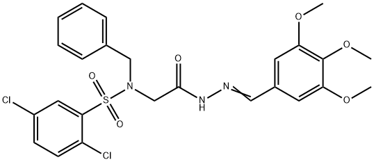 N-benzyl-2,5-dichloro-N-{2-oxo-2-[2-(3,4,5-trimethoxybenzylidene)hydrazino]ethyl}benzenesulfonamide 化学構造式