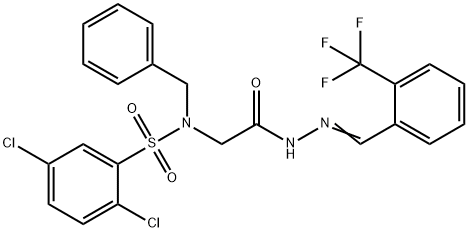 N-benzyl-2,5-dichloro-N-(2-oxo-2-{2-[2-(trifluoromethyl)benzylidene]hydrazino}ethyl)benzenesulfonamide 化学構造式