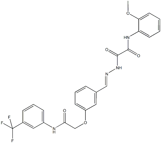 N-(2-methoxyphenyl)-2-oxo-2-[2-(3-{2-oxo-2-[3-(trifluoromethyl)anilino]ethoxy}benzylidene)hydrazino]acetamide 化学構造式