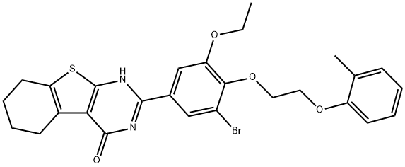 2-{3-bromo-5-ethoxy-4-[2-(2-methylphenoxy)ethoxy]phenyl}-5,6,7,8-tetrahydro[1]benzothieno[2,3-d]pyrimidin-4(3H)-one 化学構造式